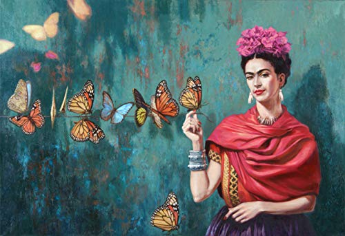 Genérico Cuadro Lienzo Canvas Frida Kahlo Mariposas– Varias Medidas - Lienzo de Tela Bastidor Madera de 3 cm - Alta resolucion (120, 82)