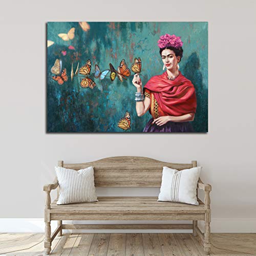 Genérico Cuadro Lienzo Canvas Frida Kahlo Mariposas– Varias Medidas - Lienzo de Tela Bastidor Madera de 3 cm - Alta resolucion (120, 82)