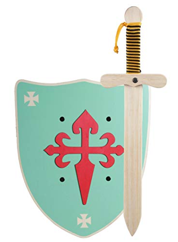 GERILEO Espada mas Escudo de Caballero de Madera artesanales - Complemento para Juegos y Disfraces. Disponible en Distintos Colores. (Escudo Verde - XL)