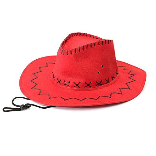 Gfhrisyty Retro Unisex Denim Wild West Cowboy Cowgirl Rodeo Fancy Dress Accesorio Sombreros Rojo