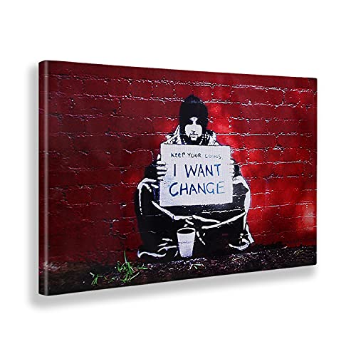 GIALLO BUS - Cuadro - Prensa sobre Tela Canvas - Banksy - I Want Change - 80 x 140 CM