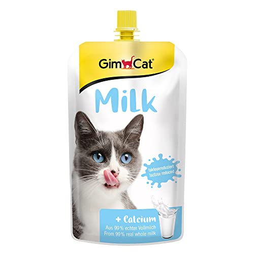 GimCat – Leche para Gatos de auténtica Leche Entera con Contenido de lactosa reducido y Calcio para Huesos sanos, 1 Bolsa (1 x 200 g)