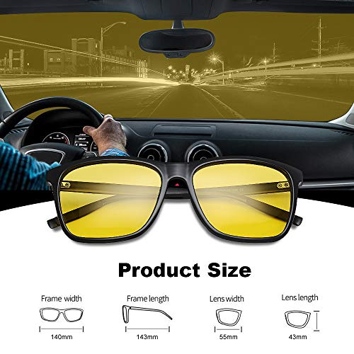 GIMDUMASA gafas de sol amarillas vision nocturnas polarizadas conduccion profesionales conducir mujer hombre para conducir de noche GI788 (Montura negra con lente amarilla)