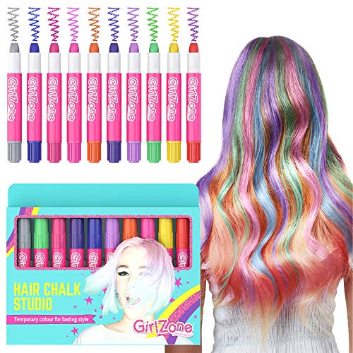 Girlzone Regalos para Niñas Tizas para el pelo 10 Tizas de Color Lavables Fácil Usar: 10 Colores Metálicos Hair Chalk for Girls Regalo de Cumpleaños 3 a 12 Años