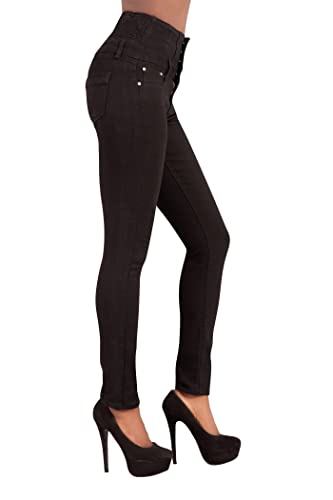 Glook Mujer Pantalones Vaquero Skinny Push Up Pantalones Elástico Jeans Cintura Alta (40, Negro 3)