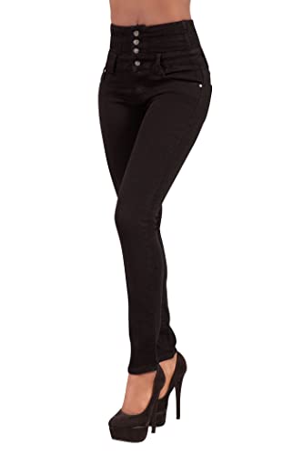 Glook Mujer Pantalones Vaquero Skinny Push Up Pantalones Elástico Jeans Cintura Alta (40, Negro 3)
