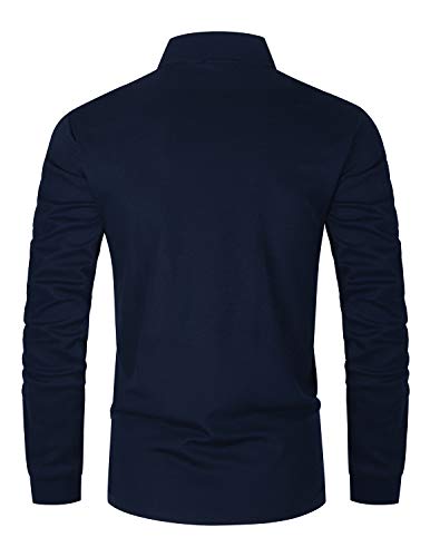 GNRSPTY Polo Manga Larga Hombre Algodon Slim Fit Camisetas Colores de Contraste con Bolsillos Reales Basic Golf Deporte Negocios T-Shirt Top,Azul,L