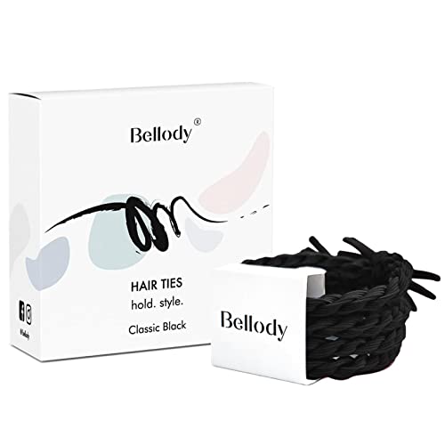 Gomas de pelo originales Bellody® - Gomas de pelo trenzadas con estilo y fijación fuerte (4 piezas - Classic Black)