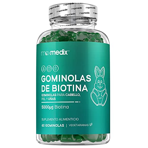 Gominolas De Biotina 5000 mcg Alta Dosis 60 Unidades - Para Crecimiento Cabello, Piel y Uñas, Suplemento con Biotina, Zinc, Ácido Fólico, Vitamina C, A,Vitamina B12, B6, Sabor Arándano y Frambuesa