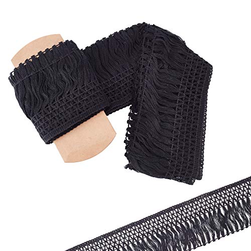 GORGECRAFT 5 Yardas X 4" Anchas de Algodón con Borlas Y Flecos, Cintas de Encaje para Ropa, Cortinas, Accesorios para Manualidades, Decoración del Hogar, Negro