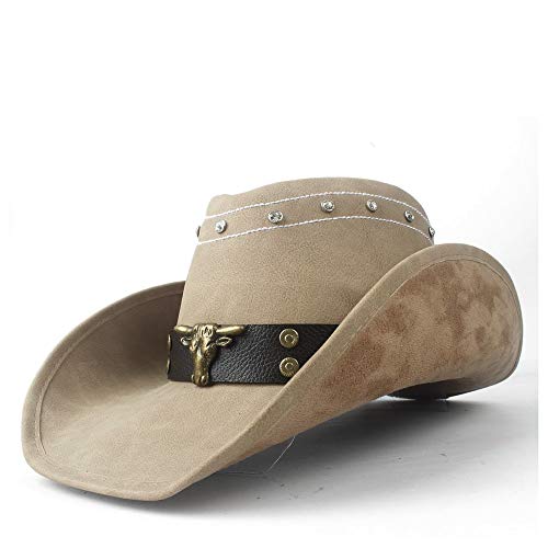 Gorra de cuero hecha a mano con banda de toro de cuero punk for caballero Sombrero Sombrero Hombres de moda Sombrero de vaquero occidental Autumn fashion (Color : Tan, Size : 58-59)