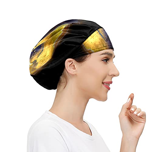 Gorra de mujer para cabello largo con banda elástica ajustable para el sudor, gorras de trabajo para hombres de trabajo bufanda con cabeza impresa en 3D sombrero mundial día noche