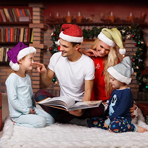 Gorro papa Noel - Pack de 4 Gorro navidad brillantes de colores para adulto de tacto suave - Gorros de navidad…
