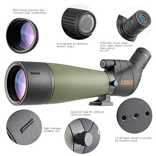 Gosky 20-60x80 Telescopio Terrestre con trípode y adaptador para teléfono inteligente - El alcance impermeable más nuevo para tiro al blanco Caza Observación de aves Paisaje de vida silvestre