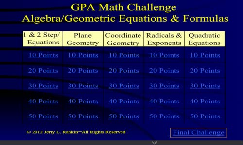 GPA Math: Formulas Challenge