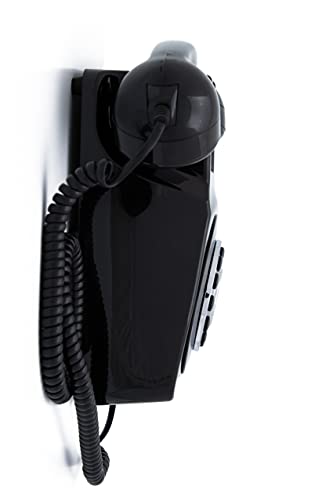 GPO 746 Teléfono fijo retro de pared con botones - Cable en espiral, timbre auténtico - Negro
