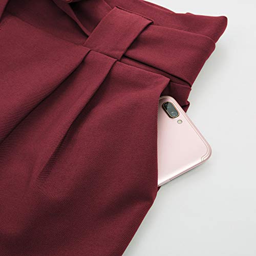 GRACE KARIN Elegantes Pantalones de Cintura Alta para Mujer con Lazo Casual Transpirable Luz Primavera Otoño Vino Rojo L Cl10903-8