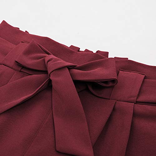 GRACE KARIN Elegantes Pantalones de Cintura Alta para Mujer con Lazo Casual Transpirable Luz Primavera Otoño Vino Rojo L Cl10903-8