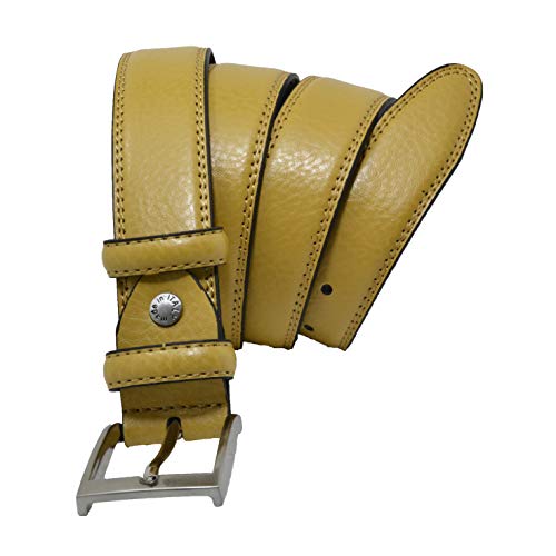 GRESEL, Cinturón para hombre y mujer, cuero genuino, ajustable, 3,5 cm de ancho Amarillo mostaza 115 (50-52)
