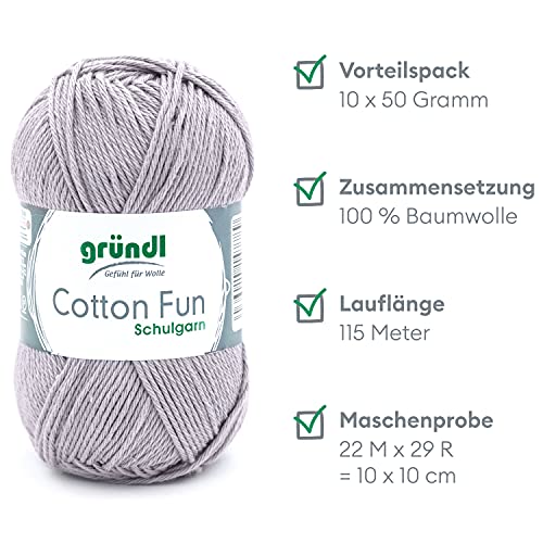 Gründl Cotton Fun Lana, algodón, algodón, Gris Claro, 27.00 x 11.00 x 07.00 cm
