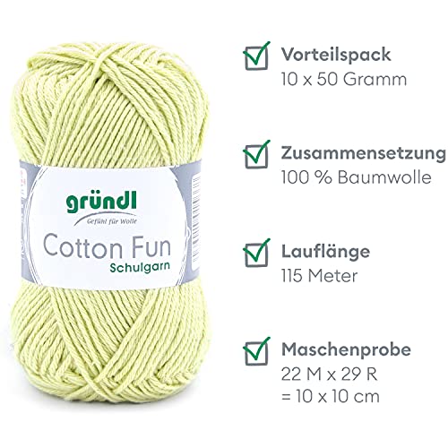 Gründl Cotton Fun Lana, algodón, algodón, Verde Claro, 27.00 x 11.00 x 07.00 cm