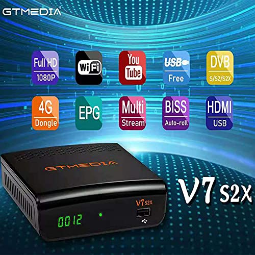 GTMEDIA V7 S2X Decodificador Satélite,Receptor Satélite de TV Digital Full HD con Antena WiFi USB, DVB-S/S2/S2X AVS +VCM/ACM/Multi-Stream/T2MI,Soporte CCCAM Youtube Biss Auto-Roll ( V7S HD Mejorada)