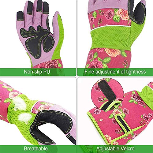 Guantes largos de jardinería para mujeres, a prueba de espinas, guantes de poda de cuero con protección de guantelete de 37 cm, guantes de herramienta de trabajo de invernadero, color rosa