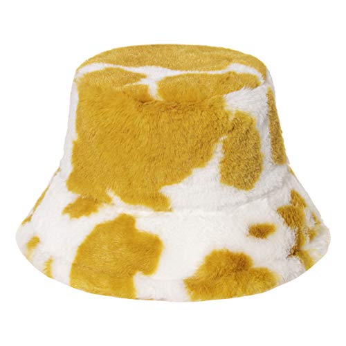 GUMEI - Gorra de Pescador de Panamá con Estampado de Vaca lechera y cálida y esponjosa para Mujer