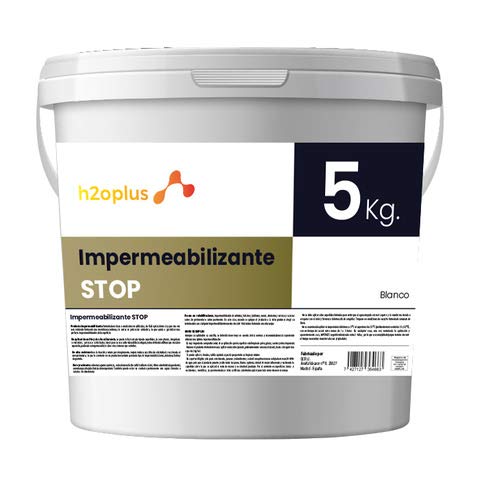 H2OPLUS · Pintura Impermeabilizante STOP para Cubiertas, Terrazas y Azoteas · Producto Natural en Base a Agua · Bloquea todo tipo de Filtraciones · 5 Kg BLANCO