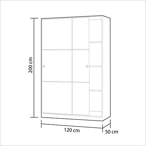 Habitdesign MAX020BO- Armario 2 Puertas Correderas y Estantes, para Dormitorio o Habitacion,Acabado en Blanco Brillo, Medidas: 120 cm (Largo) x 200 cm (Alto) x 50 cm (Fondo)