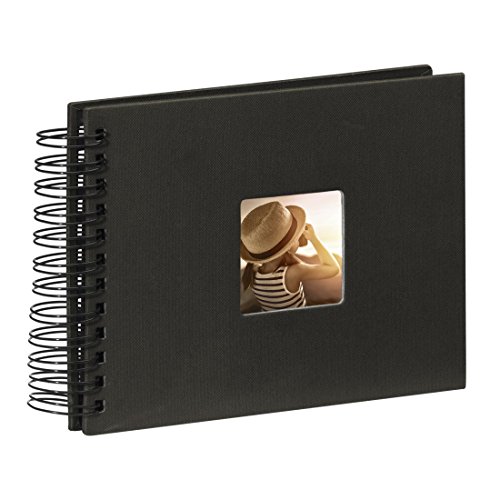 Hama Fine Art - Álbum de fotos, 50 páginas negras (25 hojas), álbum con espiral, 24 x 17 cm, con compartimento para insertar foto, negro
