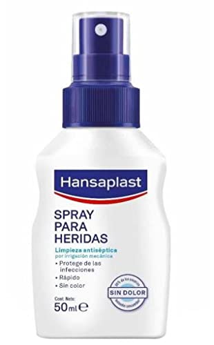 Hansaplast Spray para Heridas, limpiador antiséptico mediante irrigación mecánica, spray desinfectante protector, incoloro y respetuoso con la piel, 1 x 50 ml