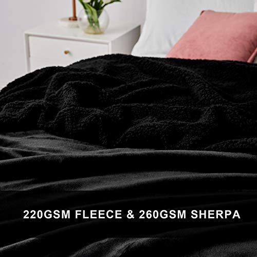 Hansleep - Manta de tejido polar sherpa de tamaño doble (150 x 200 cm), mullida, ultrasuave y reversible, para sofá y cama, color negro