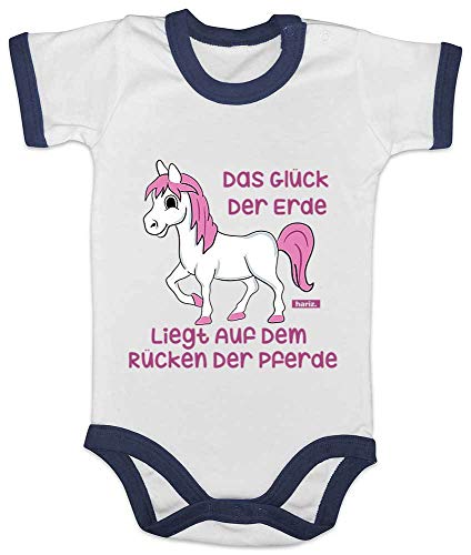 Hariz Baby Body Ringer la suerte de la Tierra tumbado en la espalda de los caballos animales guardería Plus tarjetas de regalo azul Blanco/azul marino. Talla:3-6 meses