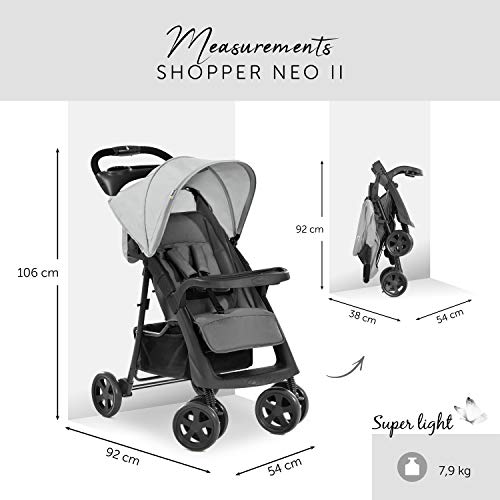 Hauck Shopper Neo II, silla de paseo con posiciones, plegado facil y compacto, plegado con una sola mano, ligera, desde nacimiento hasta 25kg, con botellero - gris