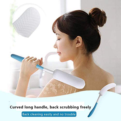 Haudang Cepillo de ducha trasero, fácil de alcanzar, con mango antideslizante, largo curvado, adecuado para personas con duchas mayores.