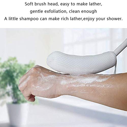 Haudang Cepillo de ducha trasero, fácil de alcanzar, con mango antideslizante, largo curvado, adecuado para personas con duchas mayores.