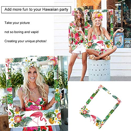 Hawaiian Photo Booth Prop Frame 16 Pcs Set Flamingo Pineapple Photo Frame Photo Party Supplies Summer Theme Party Tiki Birthday Baby Shower Bride Shower Wedding Decoration