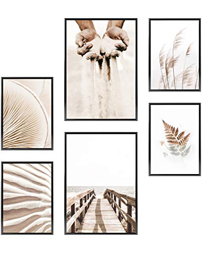 Heimlich Cuadros Decorativos - SIN Marcos -Decoración Colgante para Paredes de Sala, Dormitorios y Cocina - Arte Mural - 2 x A3 & 4 x A4-30x42 & 21x30 | » Beige Sand Gras «