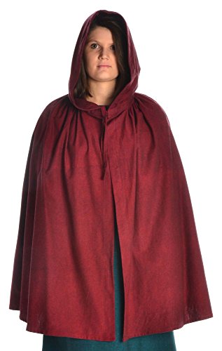 Hemad Capa Medieval para Mujer con Capucha, Corta, de algodón Puro, Aspecto de Lino - Rojo