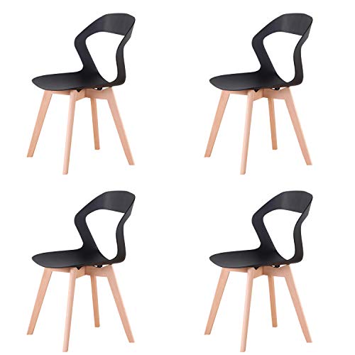 Herbalady juego de 4 o 6 sillas de comedor europeas simples, patas de madera de haya natural, diseño de respaldo abierto simple. Se utiliza en comedor, sala de estar, dormitorio(negro 4)