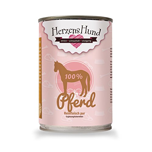 herzenshund 12 x Pura 100% de Carne Carne de Caballo (Carne Muscular, corazón, pulmón), 12 Unidades (12 x 400 g)