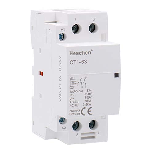 Heschen Contactor de CA del hogar CT1-63 Ie 63A 2 polos dos normalmente abiertos 220V/230V Voltaje de la bobina 35mm Montaje en riel DIN