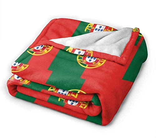 HGGZJUA Mantas Bandera De Portugal Cómoda Mantas De Cama De Lana Cálidas Y Esponjosas Mantas De Microfibra Sólidas Reversibles para Cama Y Sofá 80X60 Inches