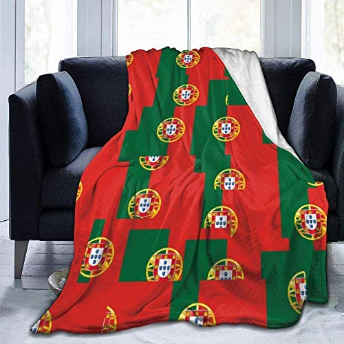 HGGZJUA Mantas Bandera De Portugal Cómoda Mantas De Cama De Lana Cálidas Y Esponjosas Mantas De Microfibra Sólidas Reversibles para Cama Y Sofá 80X60 Inches