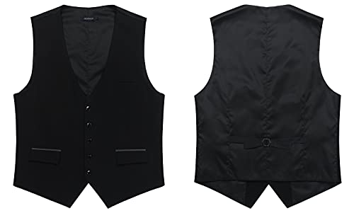 HISDERN Chalecos Negro para Hombre de Vestir Formal Chaleco de Boda Clásico chaleco traje de Negocios fiesta Casual con Bolsillos XL