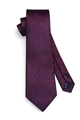HISDERN corbata para hombre Pañuelo de corbata de pata de gallo clásico formal negocios conjunto de pañuelos de bolsillo burdeos / azul marino