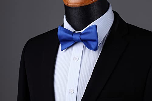 HISDERN Pajaritas Azul real Hombre y Pañuelo Elegante Boda Satín Pajarita Color Sólido Clásico Partido Business Conjunto de Pajarita Ajustable