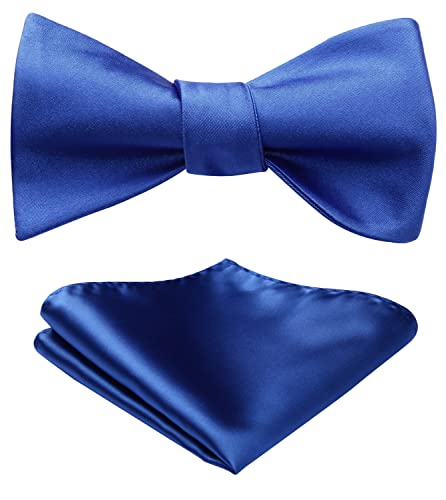 HISDERN Pajaritas Azul real Hombre y Pañuelo Elegante Boda Satín Pajarita Color Sólido Clásico Partido Business Conjunto de Pajarita Ajustable