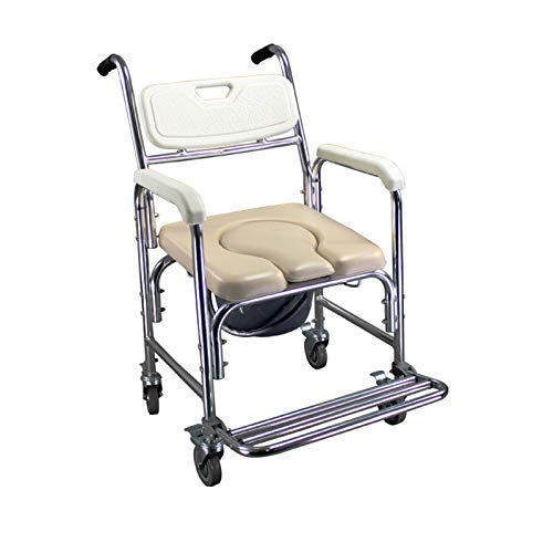 HJK 3 en 1Silla de WC con Ruedas, Silla de baño, Silla de Inodoro para discapacitados, Ancianos, Reposabrazos, Asiento ergonómico, Conteras Antideslizantes, Gris,U